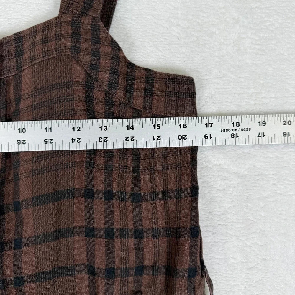 Everlane Brown Plaid Linen Button Front Sleeveless Jumpsuit Size 2 Dark Academia